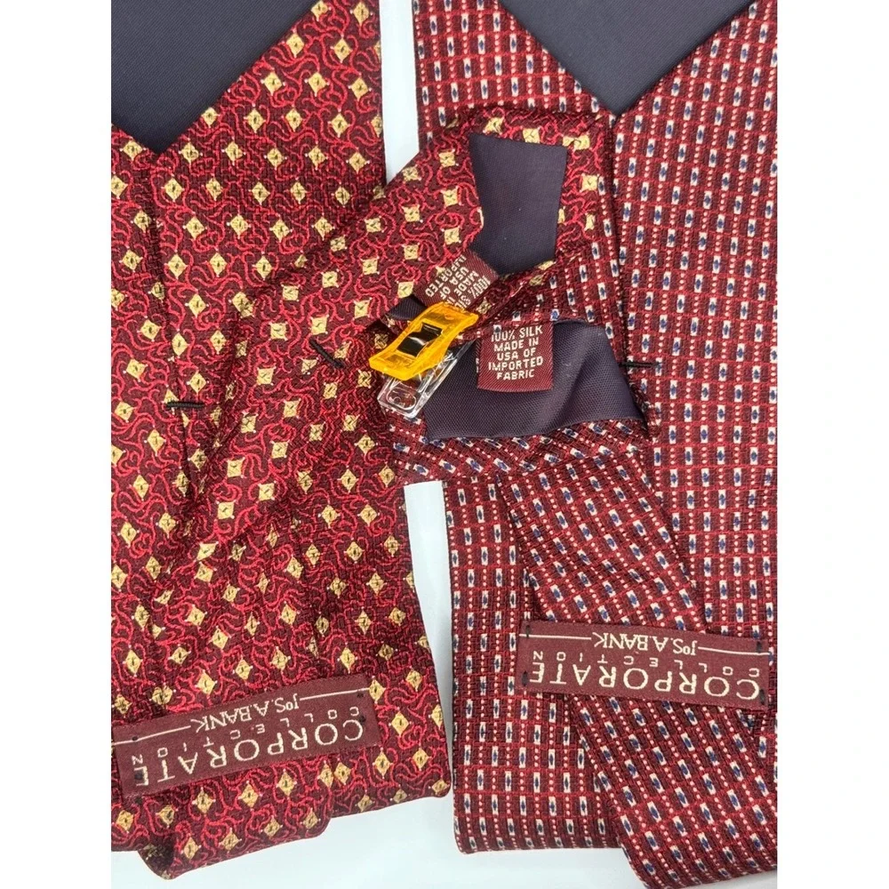 JOS.A.BANK Corporate‎ Collection Silk Necktie Mens Red Patterned 2-Piece
